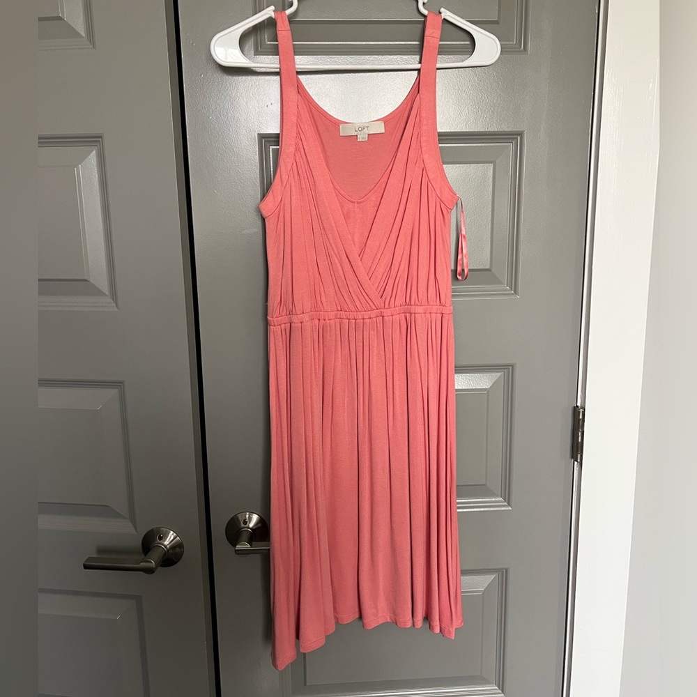 LOFT Pink Coral Fit and Flare Mini Tank Dress Size Small